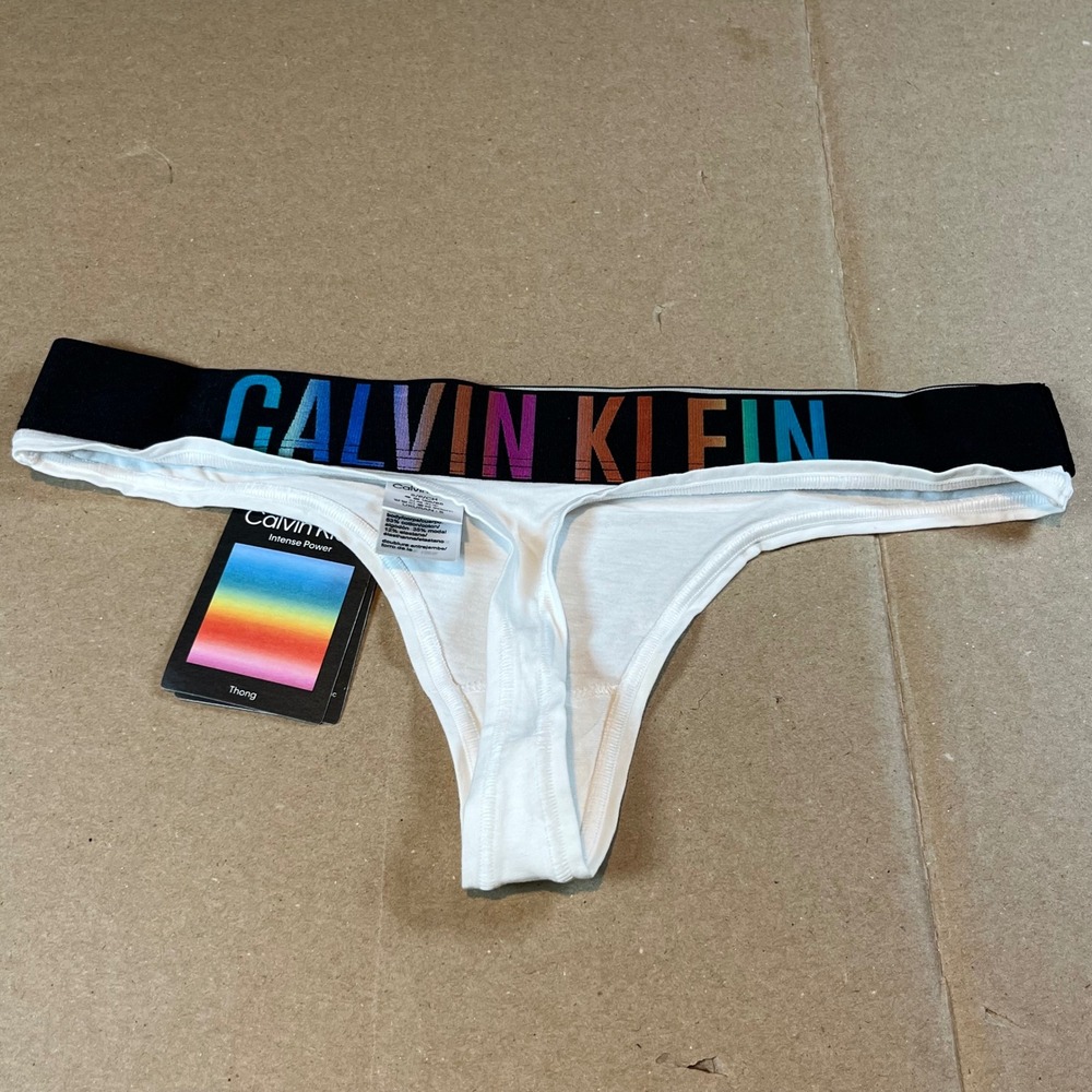 Calvin Klein Intense Power Pride Rainbow Logo Thong White Small QF7833-110 - Picture 4 of 7